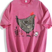 Chicken & Eggplant Short-sleeve Vintage Washed T-Shirt in Red