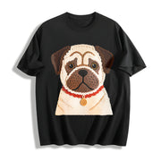 Winter a Pug Round-neck Long-sleeve Cotton T-Shirt in Black
