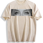 Custom Photo Human Eyes Vintage Washed T-Shirt in Beige
