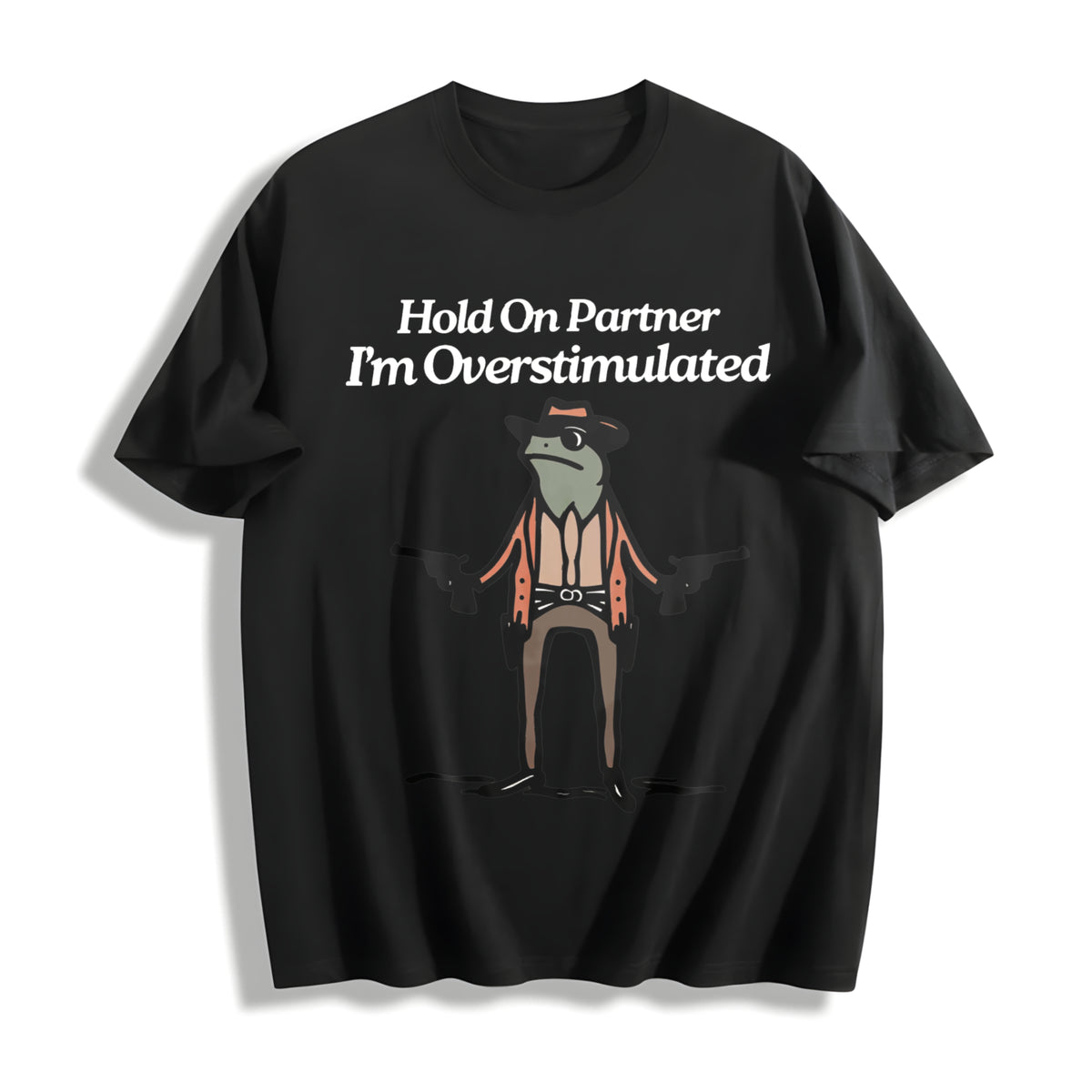 Hold on I'm Overstimulated Cotton T-Shirt in Black