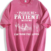 European and American Letter Vintage Washed T-Shirt in Red