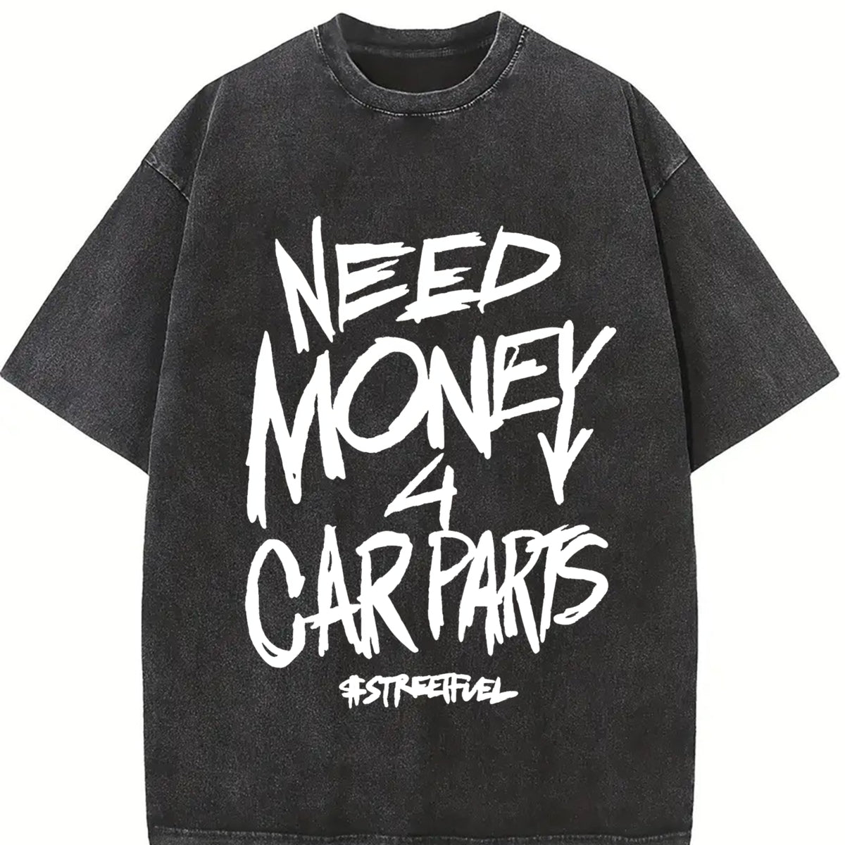 Retro Eye-catching Patterns Vintage Washed T-Shirt in Black