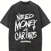 Retro Eye-catching Patterns Vintage Washed T-Shirt in Black