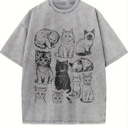 Cats 90s Tattoo Style Retro Y2k Kitten Cat Lovers vintage washed oversized T-shirt in Gray