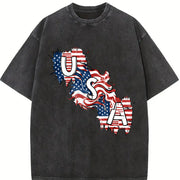 USA Map Flag Vintage Washed T-Shirt in Black