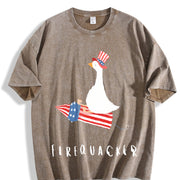 Fourth of July Firequacker Goose Vintage Washed T-Shirt in Brown