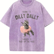 Raccoon Born to Dilly Dally Vintage Washed T-Shirt in Purple