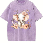 A Round-neck Stylish Vintage Washed T-Shirt in Purple