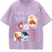 Fruit of the Holy Spirit Christian Faith Religious Vintage Washed T-Shirt in Purple