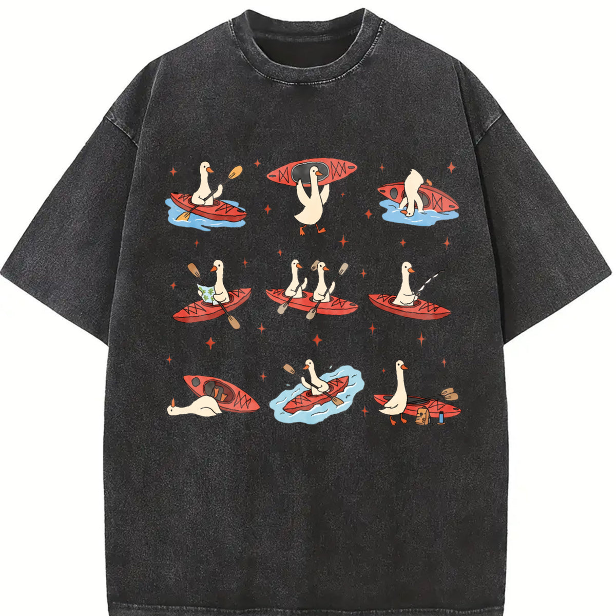 Silly Goose Kayaking Vintage Washed T-Shirt in Black