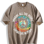 Simple Letter 1pc Stylish Vintage Washed T-Shirt in Brown
