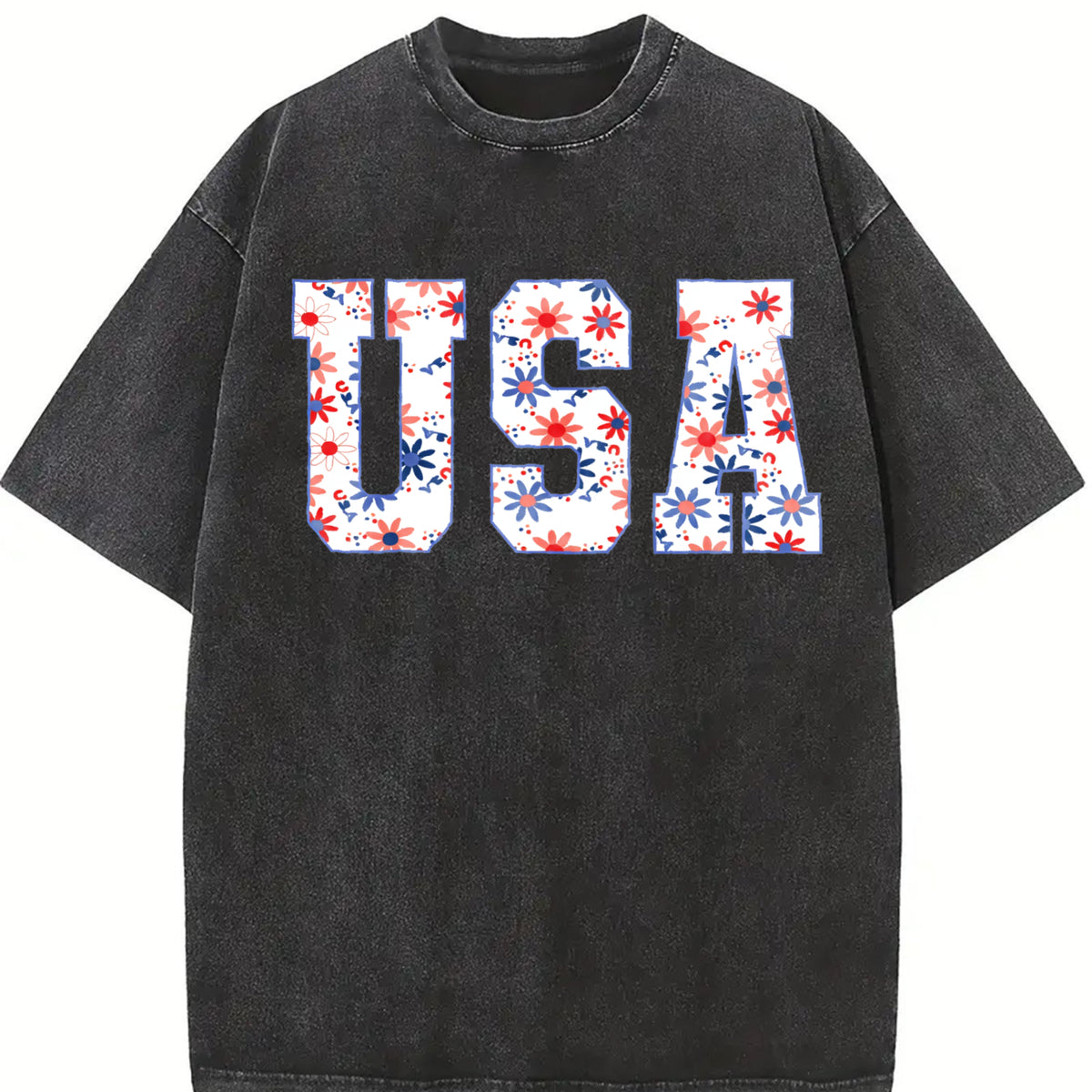 USA Floral Flowers vintage washed oversized T-shirt in Black
