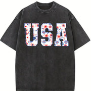 USA Floral Flowers vintage washed oversized T-shirt in Black