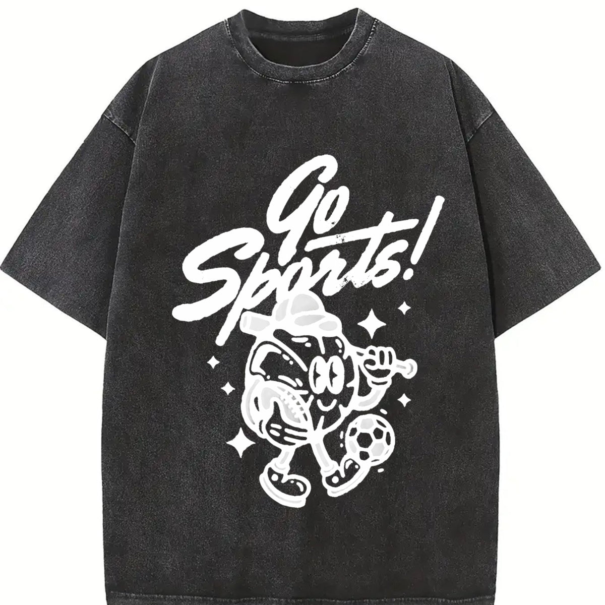Retro Go Sports 90s Vintage Washed T-Shirt in Black
