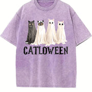 Catloween Cat Costume Vintage Washed T-Shirt in Purple