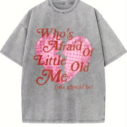 European and American with Heart Vintage Washed T-Shirt in Gray