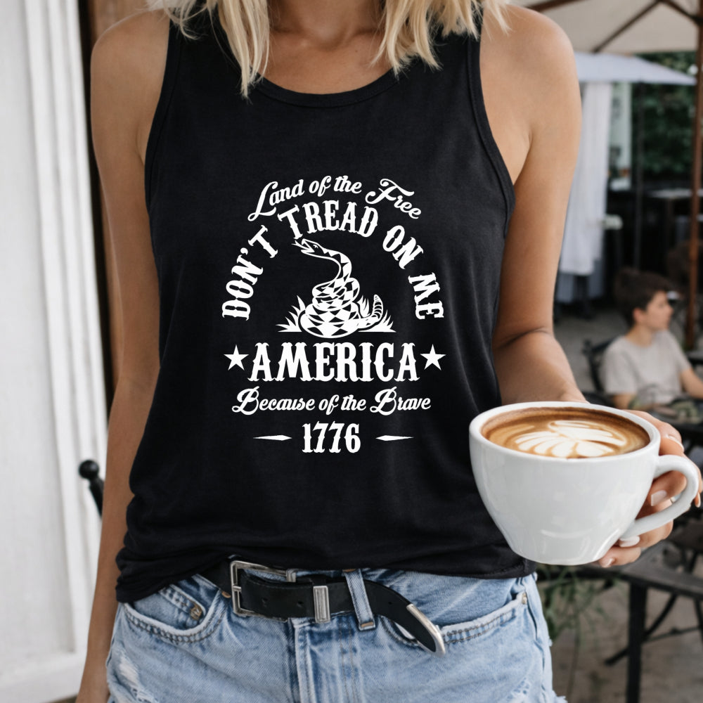 America Land of Free Women's Color Cotton Tank Top in Black