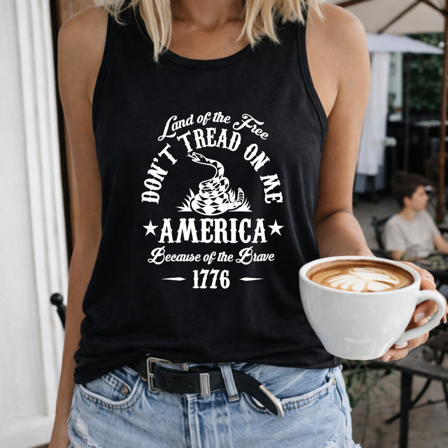 America Land of Free Women's Color Cotton Tank Top in Black