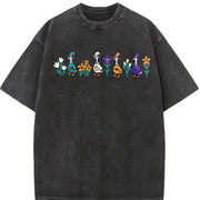 Halloween Goose Embroidered Vintage Washed T-Shirt in Black