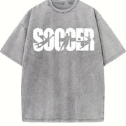 Soccer Distressed Typography Vintage Washed T-Shirt in Gray