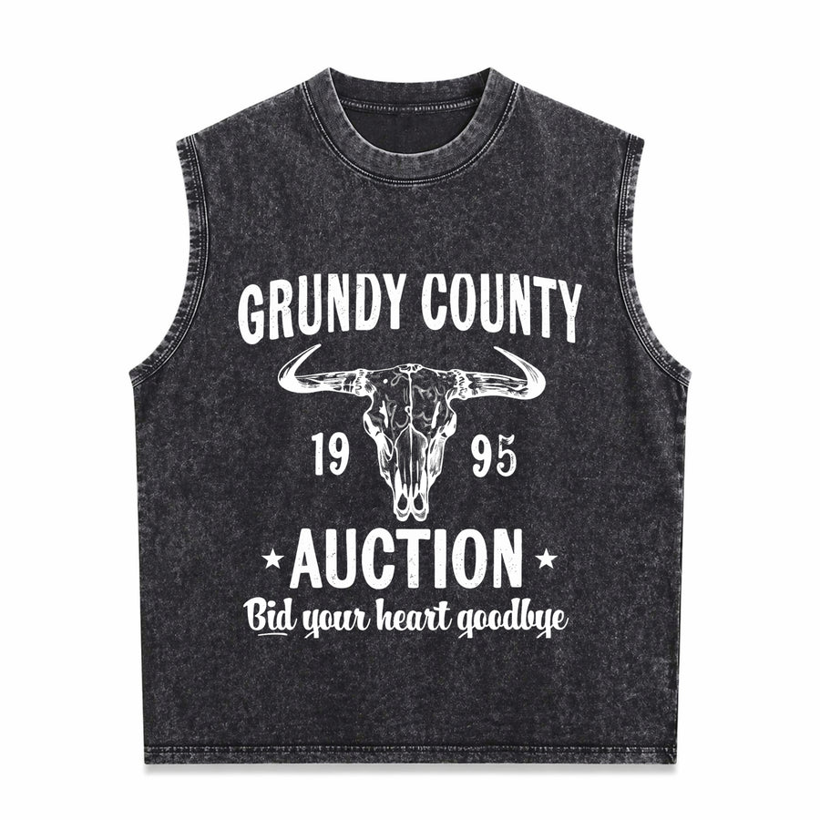 Grundy County Auction Inspired Concert Vintage Washed Tank Top in Black