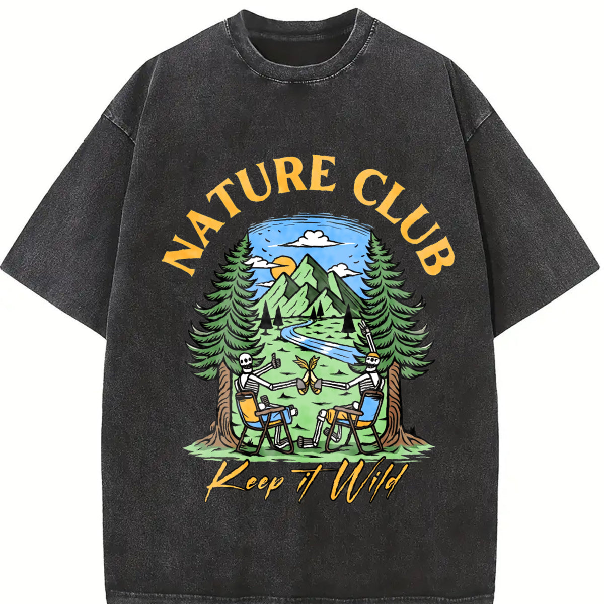 ZestLoop Batik Mountain & Nature Vintage Washed T-Shirt in Black