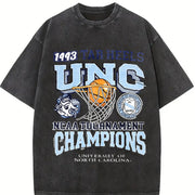 UNC Tar Heels 1993 Basketball Champions Retro Street White Vintage Washed T-Shirt in Black