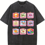 Retro Channel Movie Television Vintage Washed T-Shirt in Black