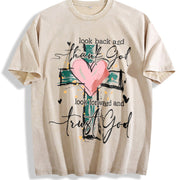 Back and Thank God, Move Forward and Trust God Vintage Washed T-Shirt in Beige