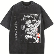 Levi Ackerman Anime – Retro Attack on Titan Anime Lover vintage washed oversized T-shirt in Black