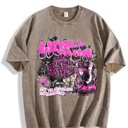 Magnolia Clothing Pink Graphic Vintage Washed T-Shirt in Brown
