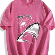 Shark Selfie with Ufo 90s Vintage Washed T-Shirt in Red