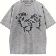 Dolphins 90s Tattoo Vintage Washed T-Shirt in Gray