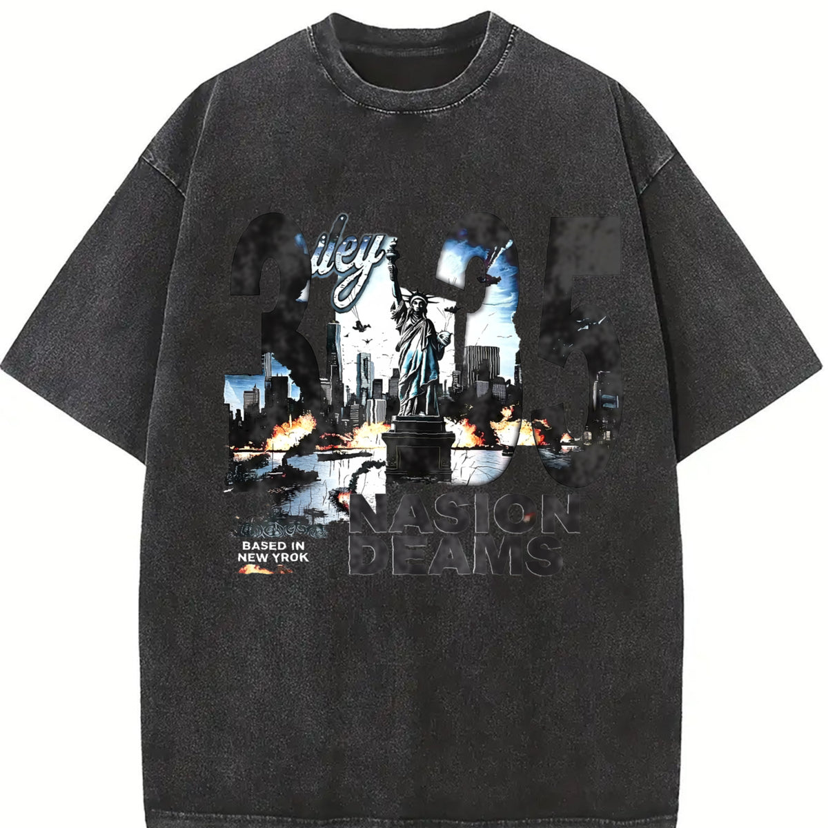 New York 205 City Dreams Vintage Washed T-Shirt in Black
