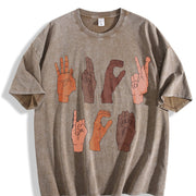 Soft F ck ICE Hand Sign Language Anti Deportation Chinga vintage washed oversized T-shirt in Brown
