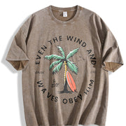 Christian Bible Verse Beachy Backprint vintage washed oversized T-shirt in Brown