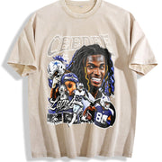 [ ] CeeDee Lamb Y2K Hip-Hop vintage washed oversized T-shirt in Beige