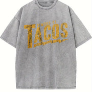 Powered by Tacos Sarcastic Retro for Guys Classic Vintage Washed T-Shirt in Gray