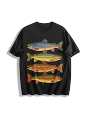 Trout Fish Retro Fish Cotton T-Shirt in Black