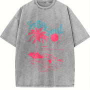 Salty Soul Palm Tree Beach vintage washed oversized T-shirt in Gray