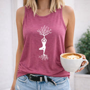 Tree Yoga Silhouette Roots Crew-neck Sleeveless Vest Women's Color Cotton Tank Top in Red