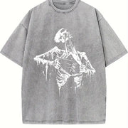 Skeleton Ripping Rip Cage 90s Vintage Washed T-Shirt in Gray