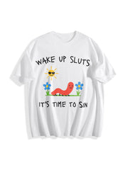 Wake Up Slts Animal Meme Sarcastic Cursed Unhinged Humor Cotton T-Shirt in White