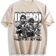 Bang World News War Graphic Vintage Washed T-Shirt in Beige