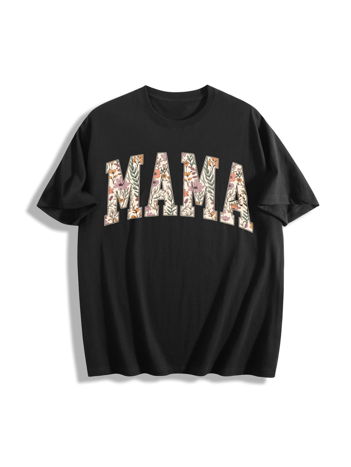 Mama Floral Mama Cotton T-Shirt in Black