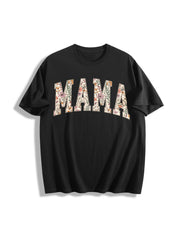 Mama Floral Mama Cotton T-Shirt in Black