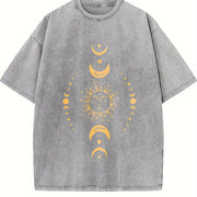 Thick Loose Moon and Sun Vintage Washed T-Shirt in Gray