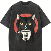 Is He Dead Yet Black Cat Vintage Washed T-Shirt in Black