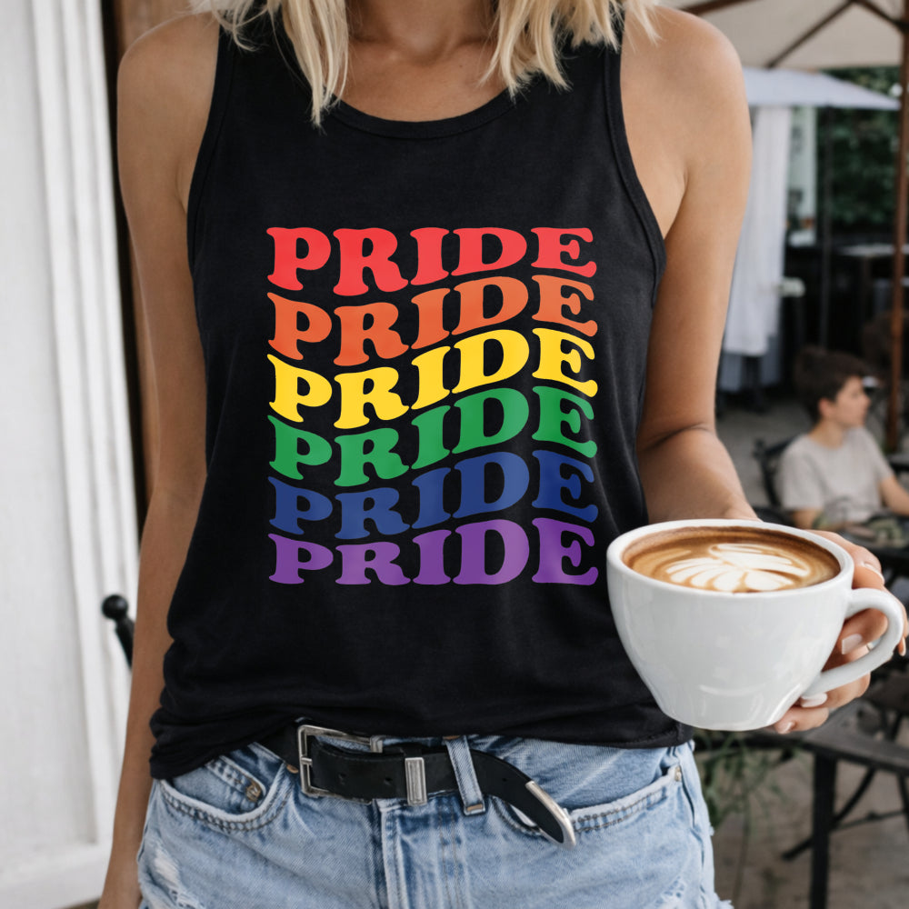 Pride Rainbow Typography Women's Color Cotton Tank Top in Black