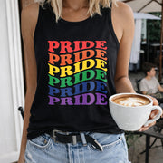 Pride Rainbow Typography Women's Color Cotton Tank Top in Black